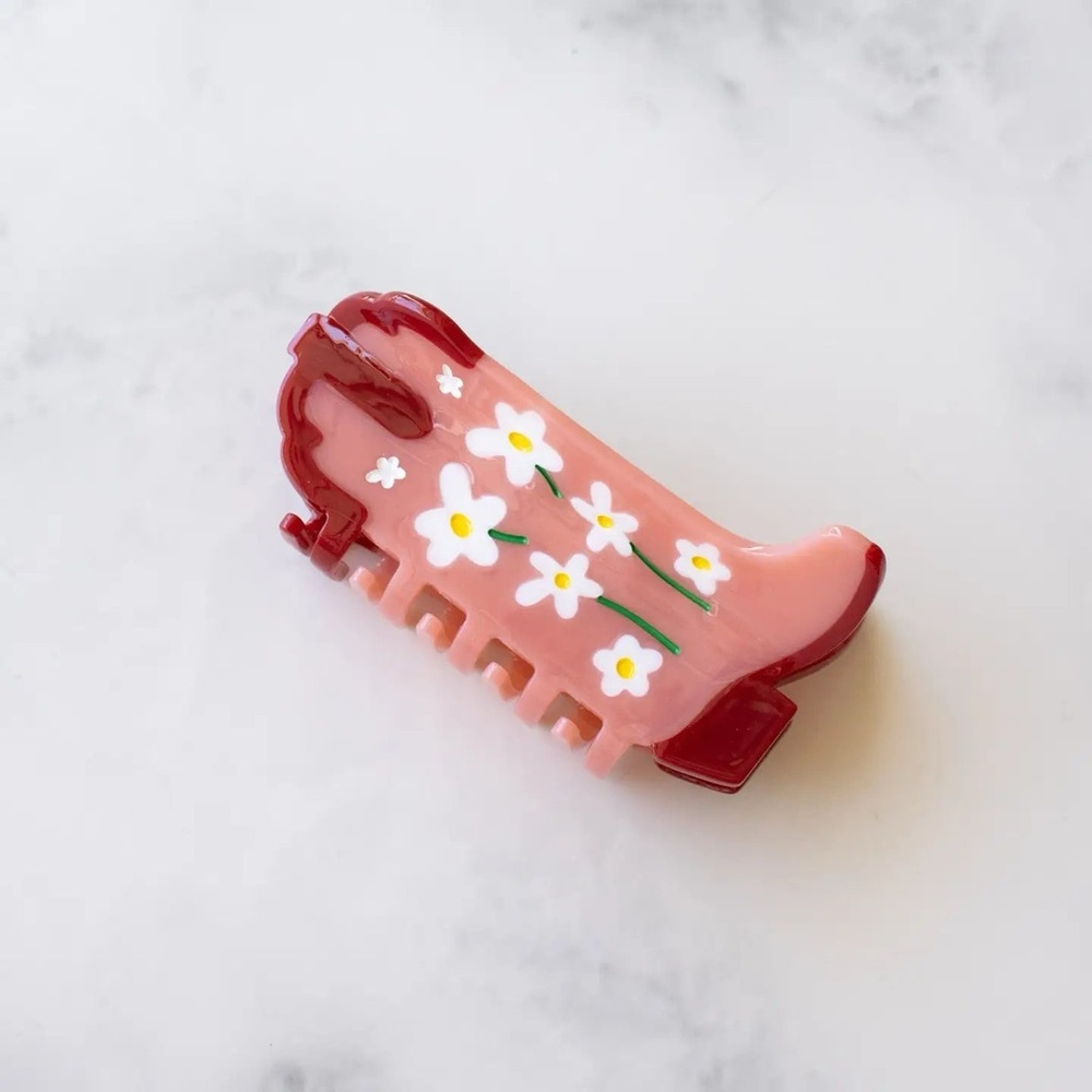 Tiepology Eco Daisy Flower Cowboy Boots Hair Claw Clip